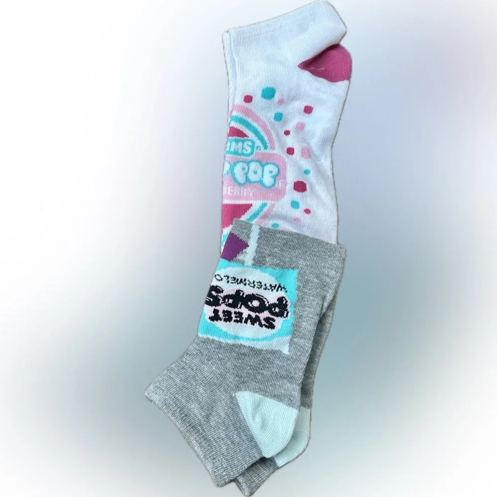 4 pairs Low Cut Socks Bubble Yum Gum & Charms Candy Lollipop NWT Novelty